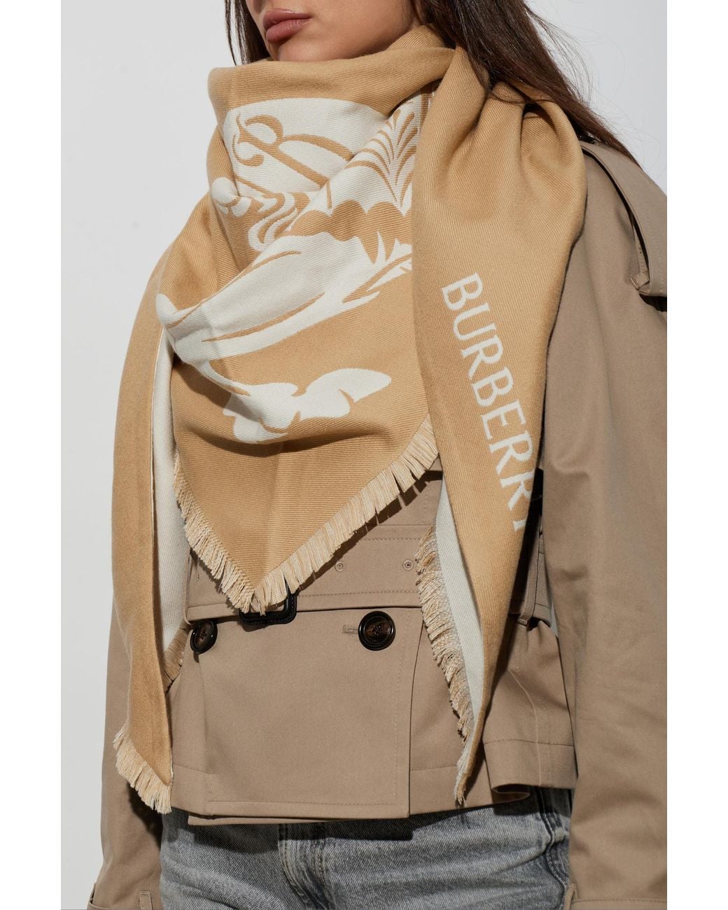 Burberry Natural Wool Scarf With Logo