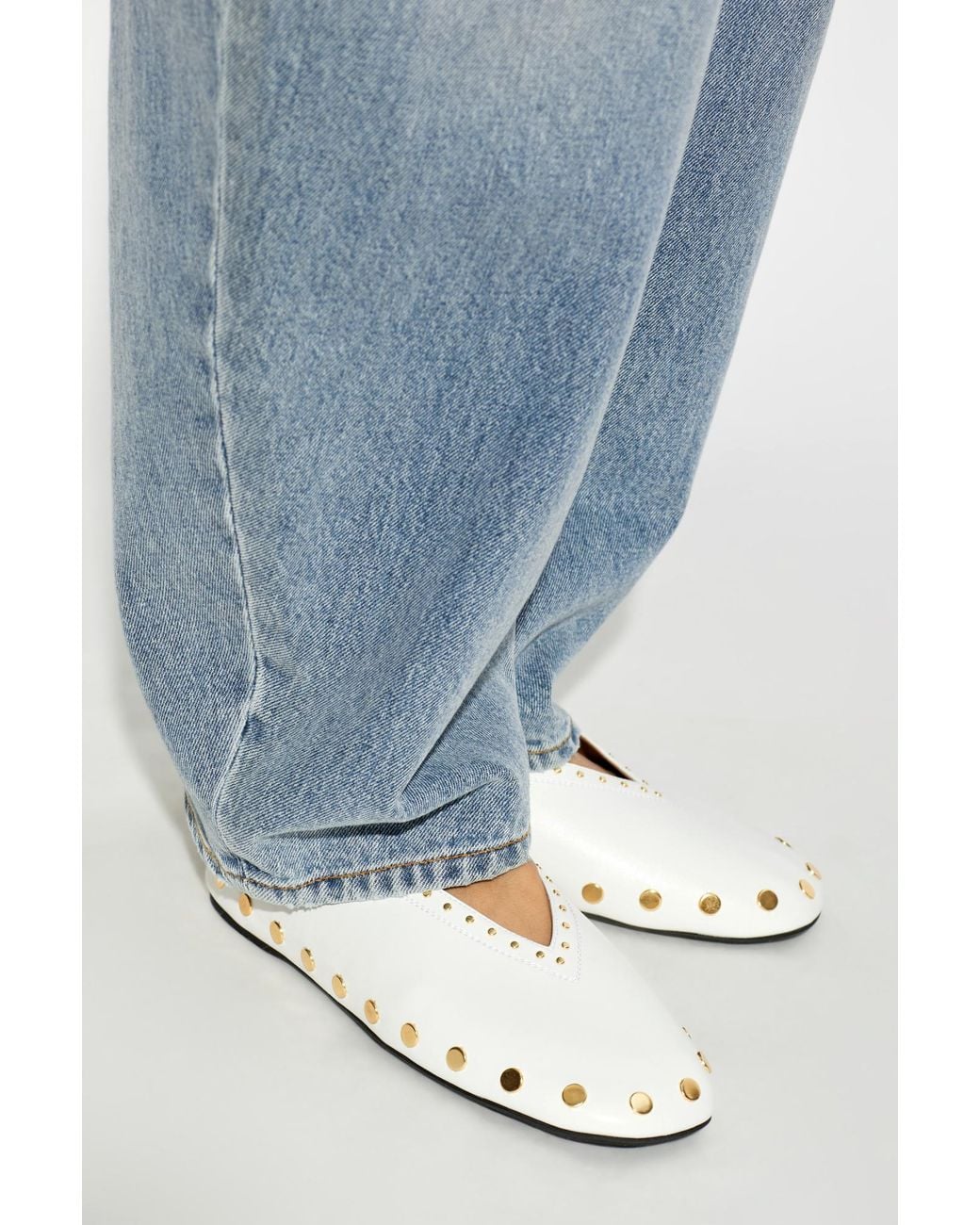 Ganni White Ballet Flats With Studs