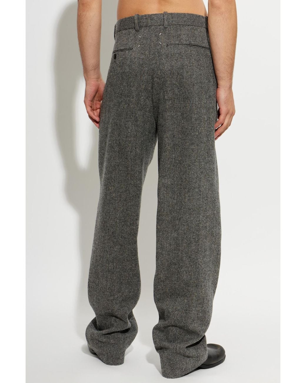 Maison Margiela Gray Wool Herringbone Pattern Trousers for men