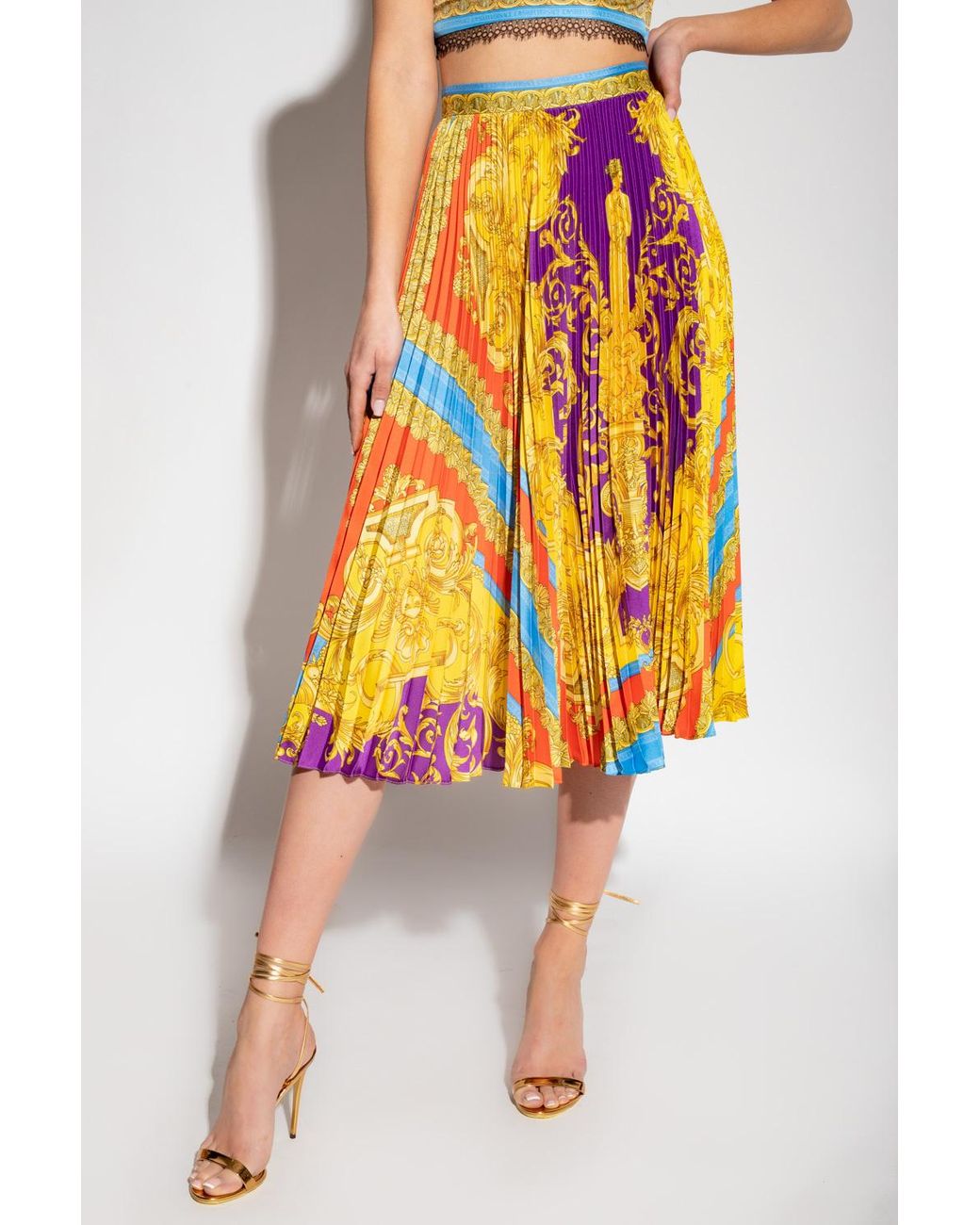 VERSACE 'Orchid Versace’ skirt Multicolor 10087421A06392 Versace Multicolor Orchid Versace Skirt for Women Online USA