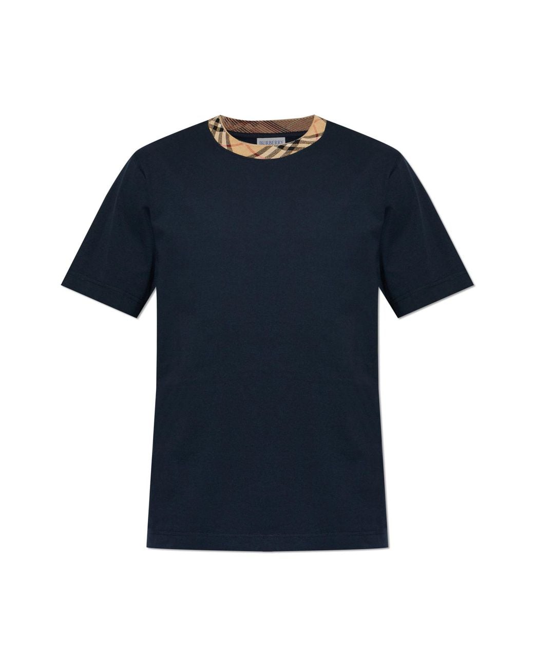 Burberry Blue T-Shirt With Checked Trim for men