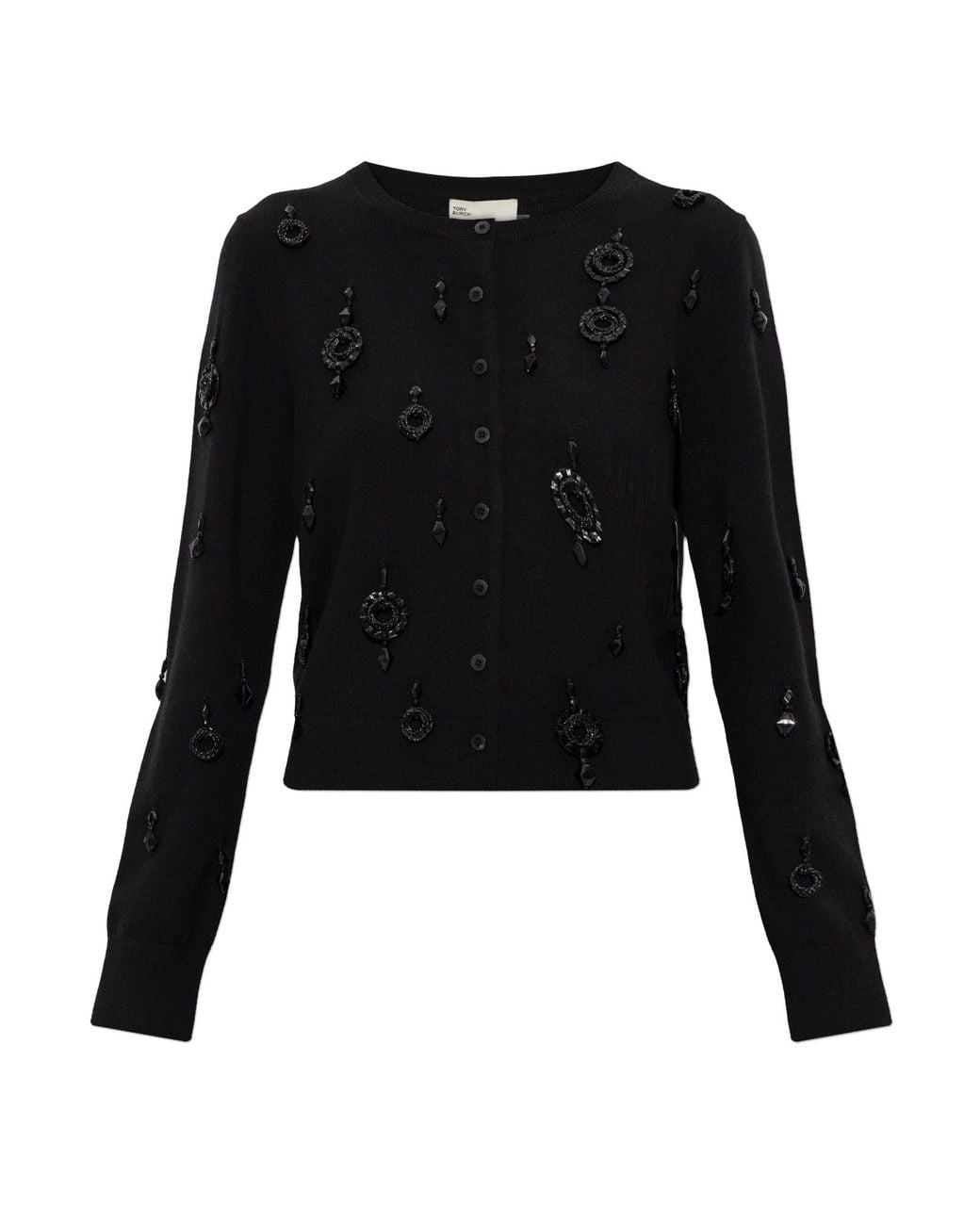 Tory Burch Black Cardigan Finished With Shimmering Sequins