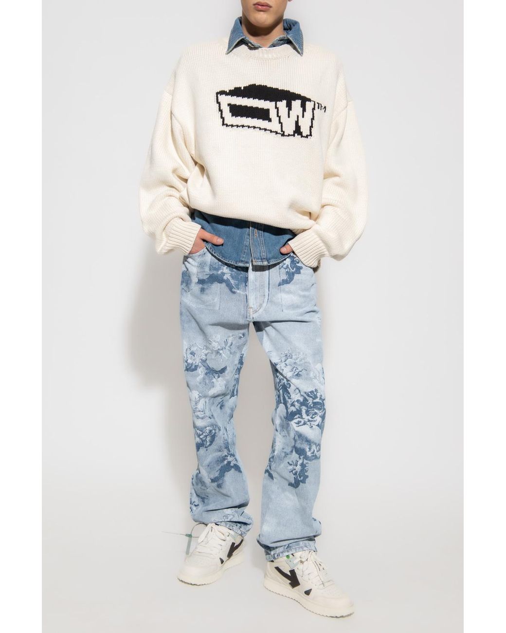Off-White c/o Virgil Abloh Embroidered Jeans "Baggy" Floral Light  Wash (Size 25)