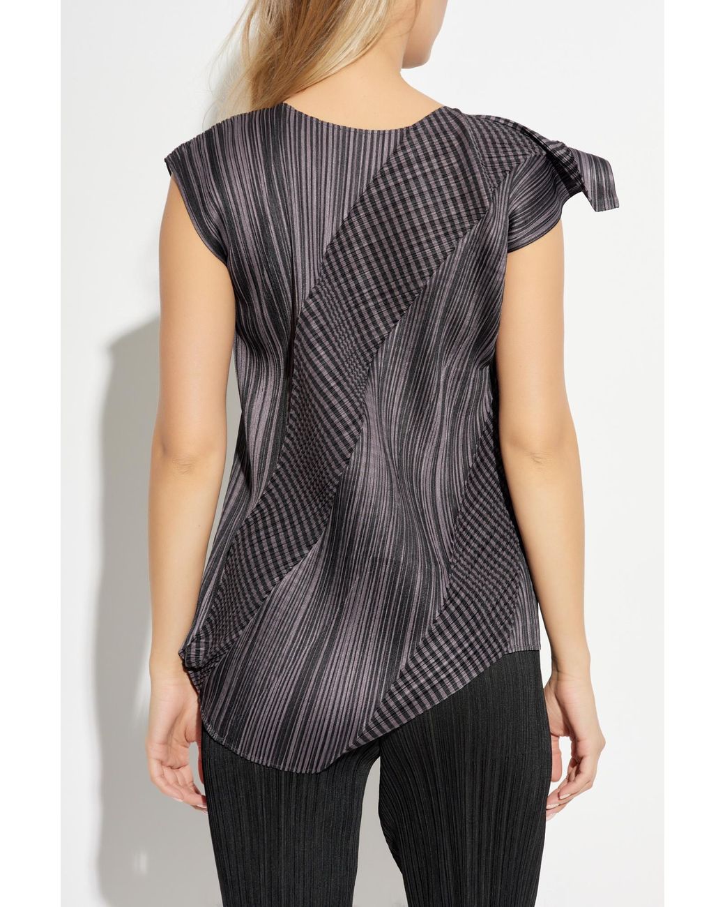Pleats Please Issey Miyake Pleated Top With Asymmetrical Cut in