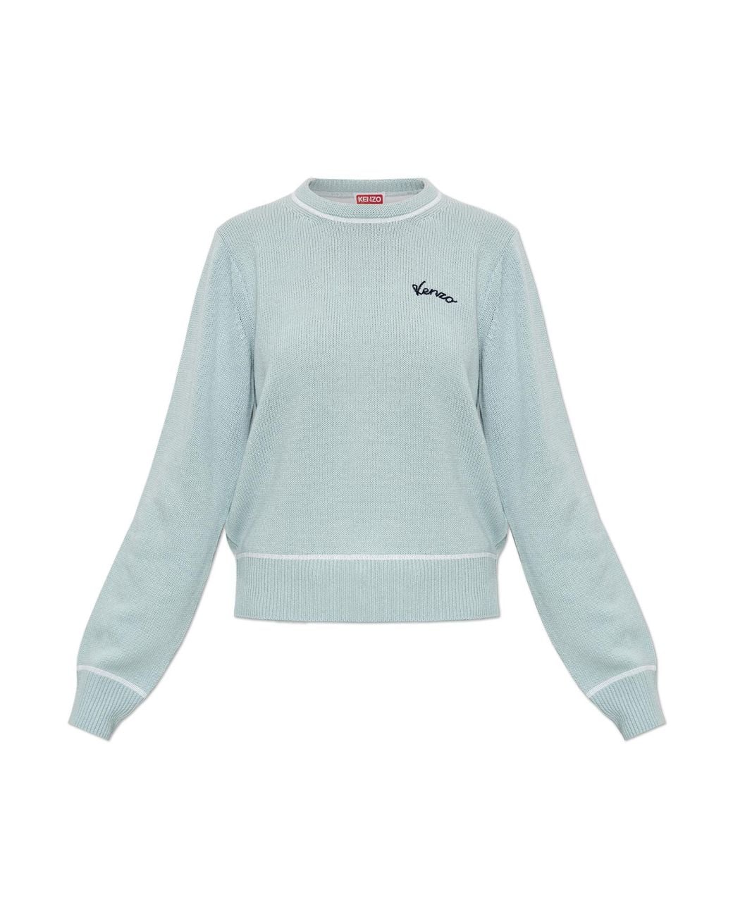 KENZO Blue Wool Sweater With Appliquéd Logo