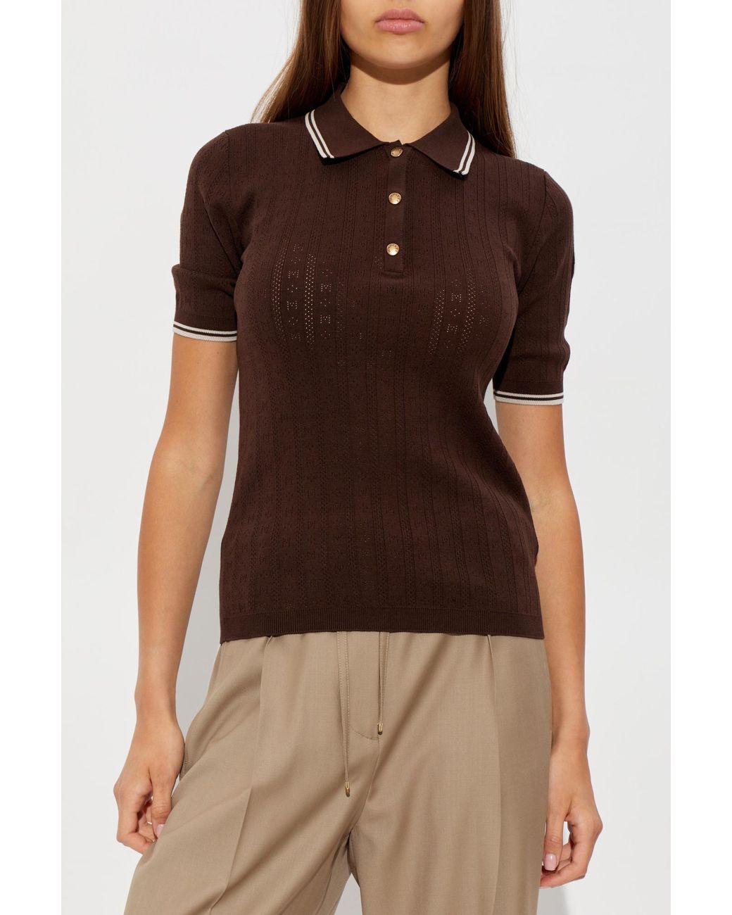 Moncler Brown Polo With Logo Patch