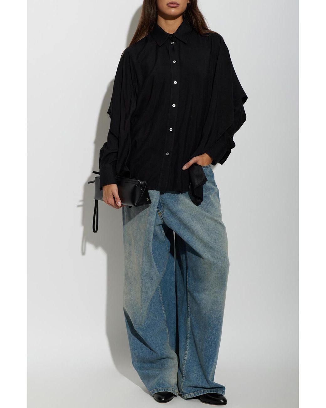Maison Margiela Black Oversized Shirt With Tie Detail