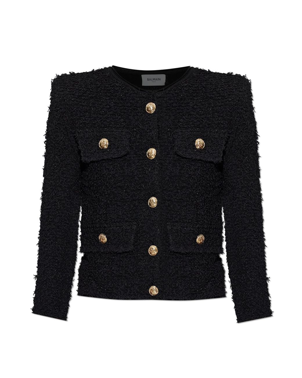 Balmain Black Tweed Cardigan With Sewn-In Shoulder Pads