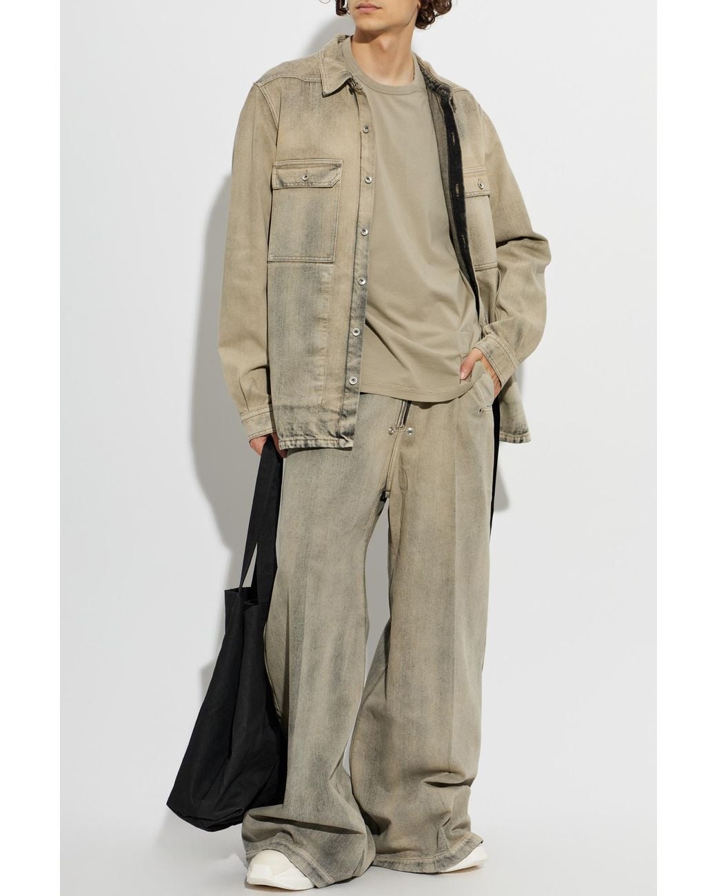 Rick Owens Natural T-Shirt With Decorative Stripe for men