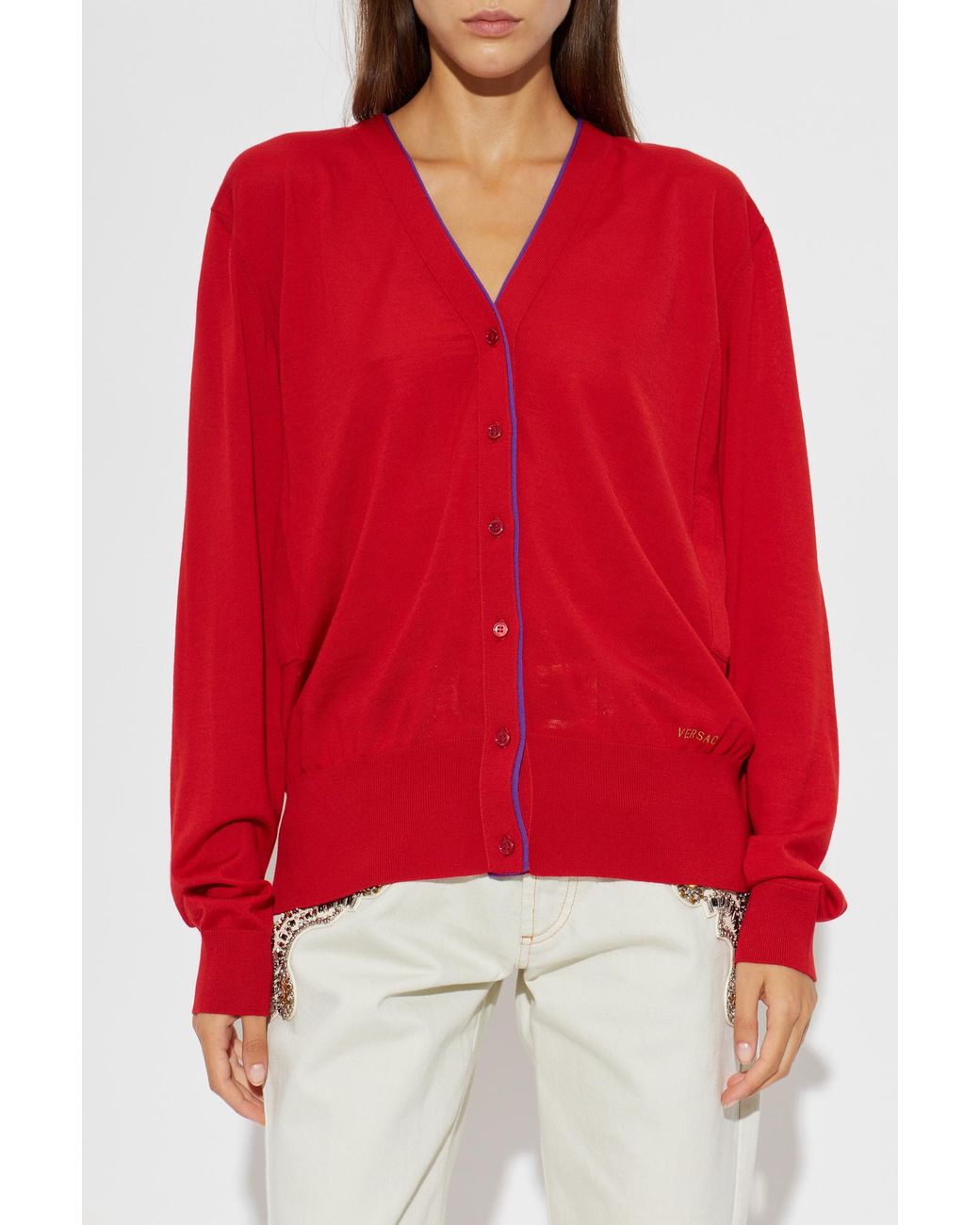 Versace Red Wool Cardigan