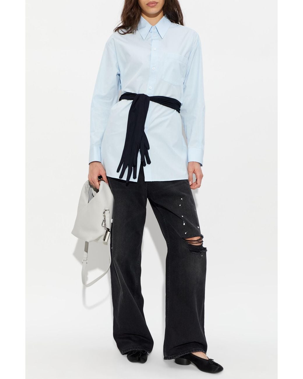 MM6 by Maison Margiela Blue Shirt With Decorative Tie