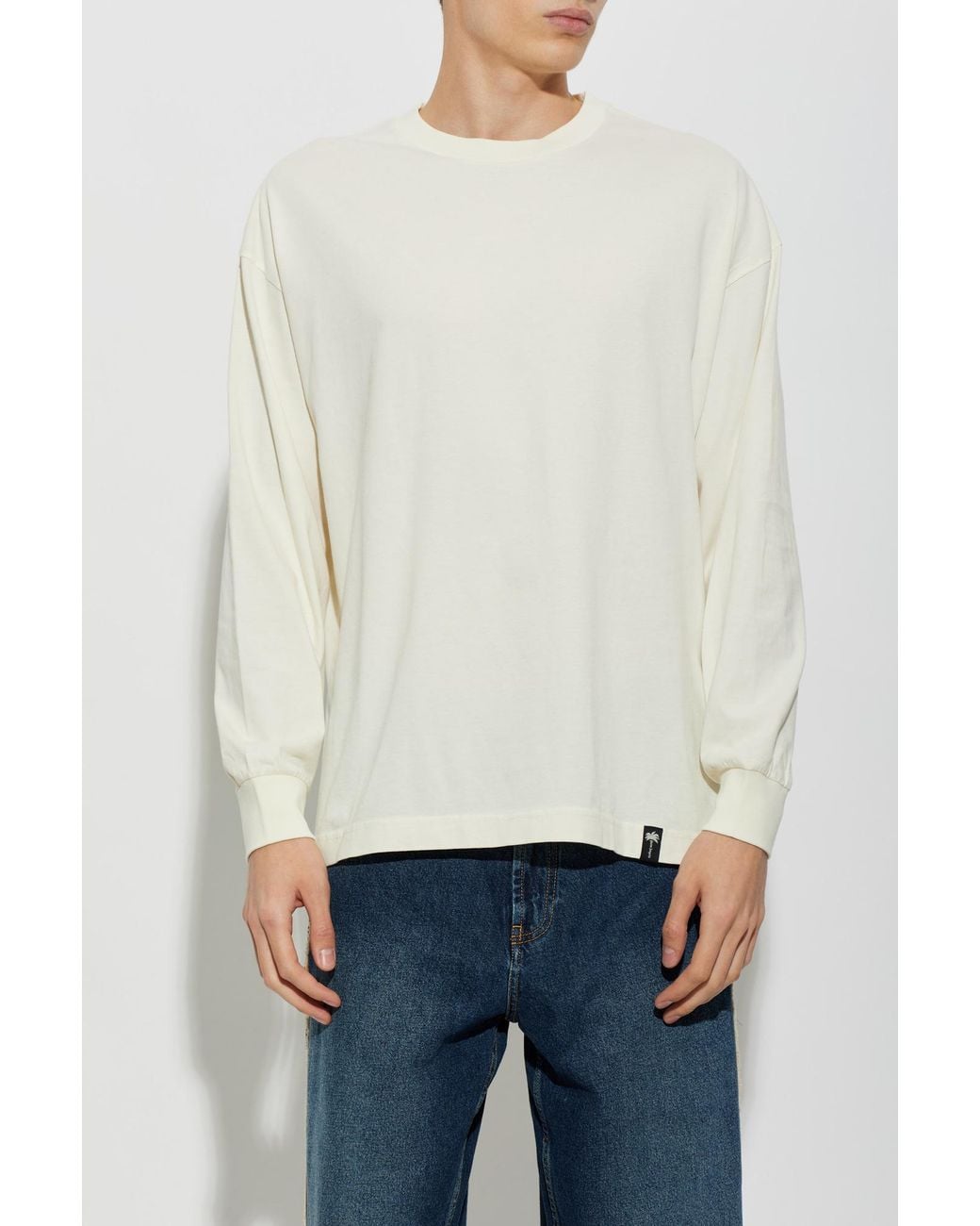 Palm Angels White Long-Sleeved Cotton T-Shirt for men