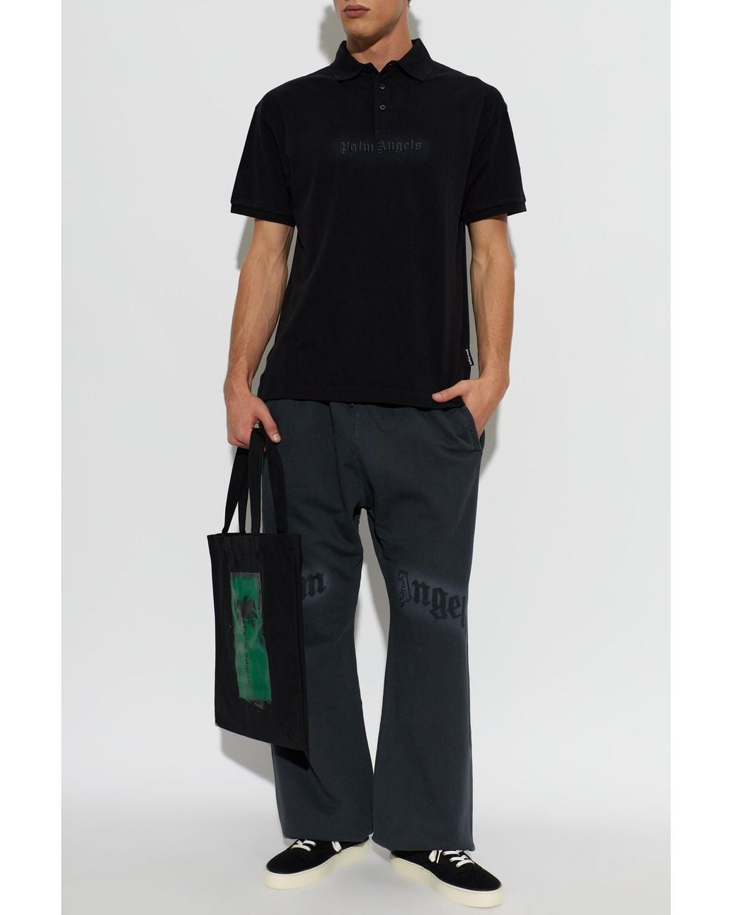 Palm Angels Black Logo Polo Shirt for men