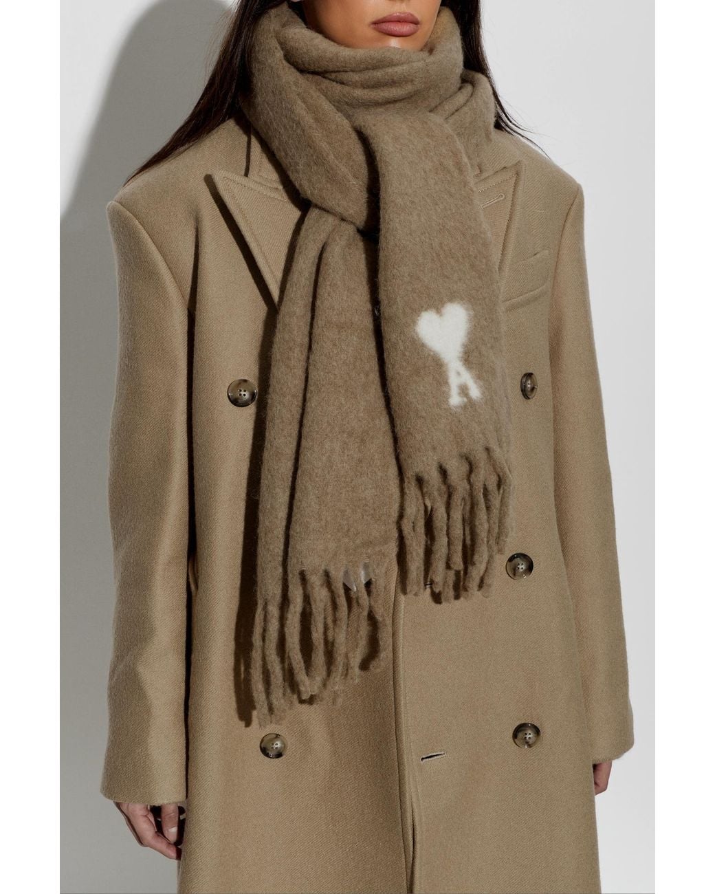 AMI Natural Wool Scarf With Logo