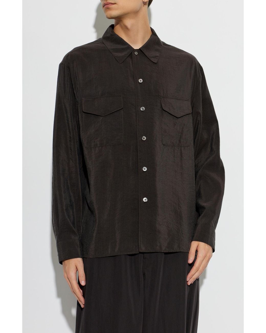 Lemaire Black Silk Shirt With Pockets for men