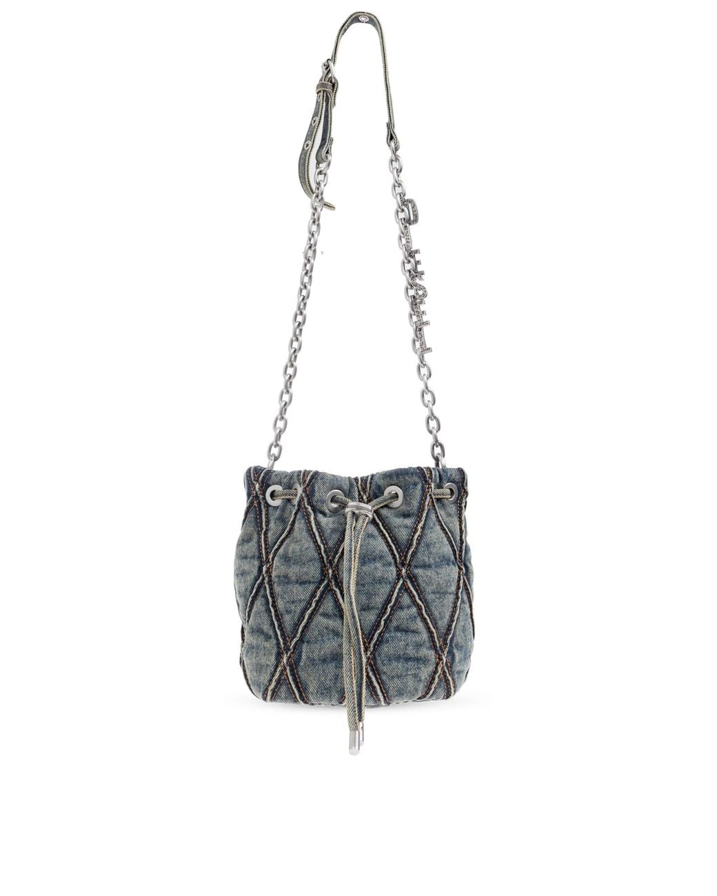 DIESEL White Shoulder Bag "Charm-D Bucket S"