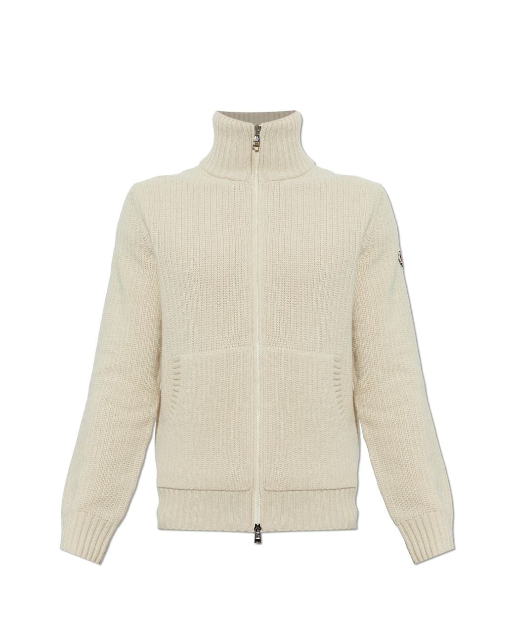 Moncler White Wool Cardigan With A Stand-Up Collar for men