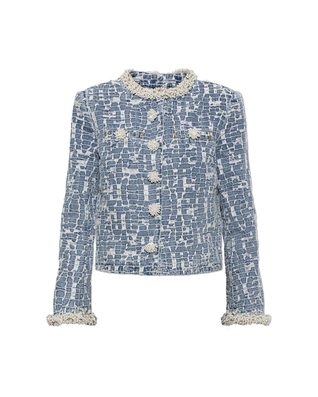 Self-Portrait Blue Textured Denim Jacket