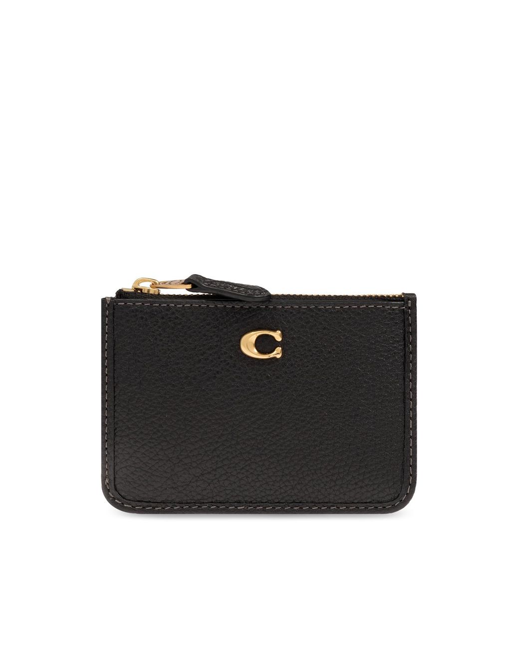 COACH Black Leather Logo Zip Card Case