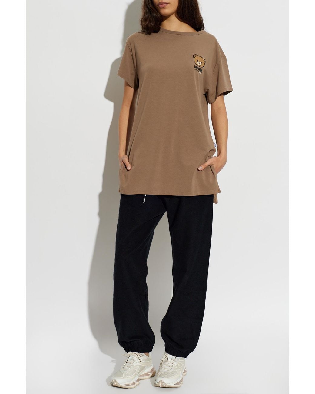 Moschino Brown Oversized T-Shirt With Bear Motif
