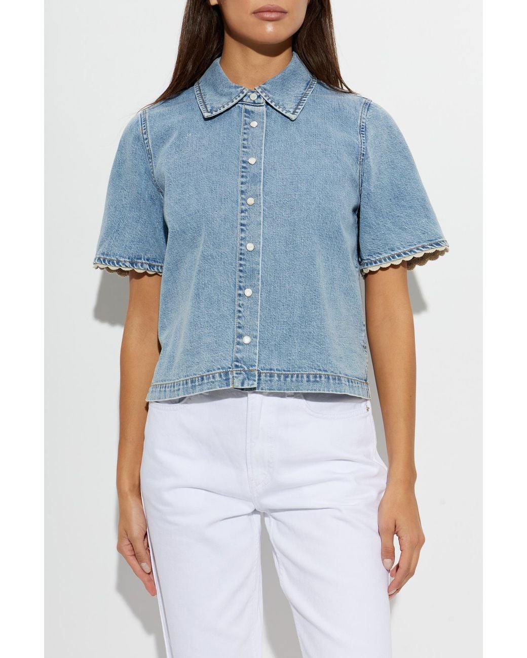 FRAME Blue Denim Short-Sleeve Shirt