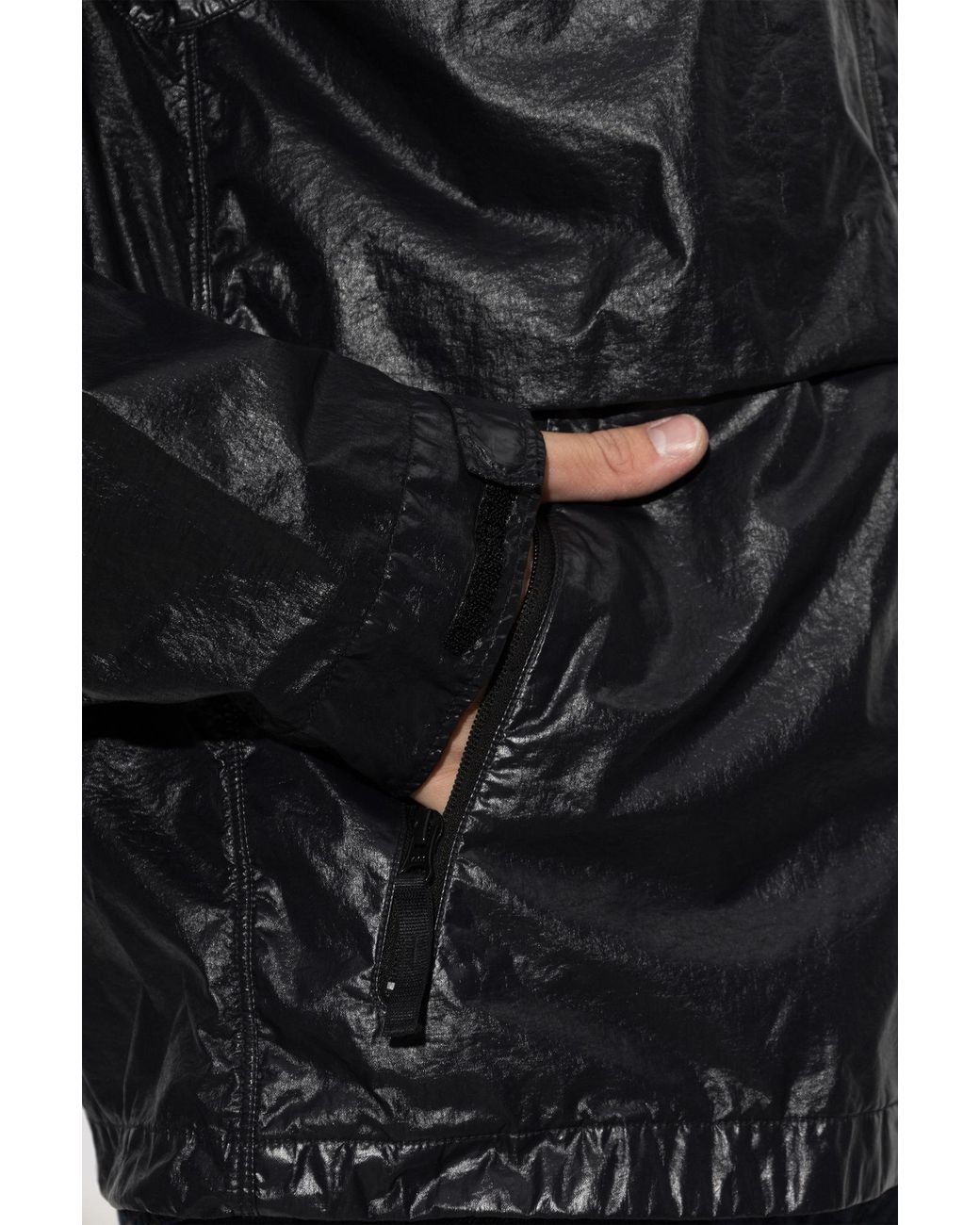 Stone Island Black Jacket With A Concealed Hood for men