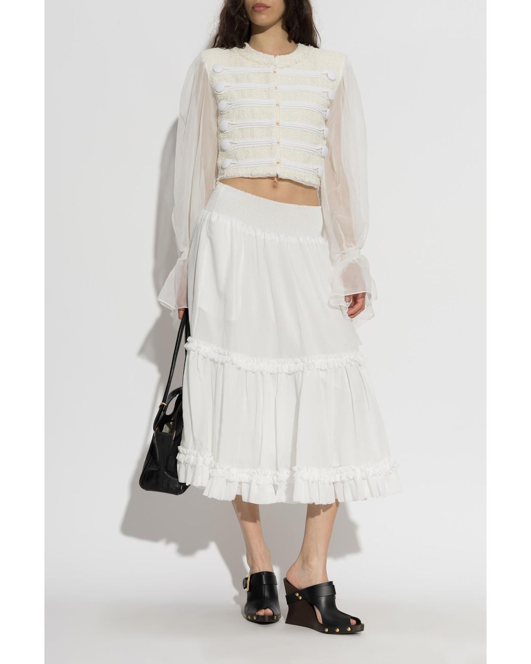 Balmain White Tweed Blazer With Silk Sleeves