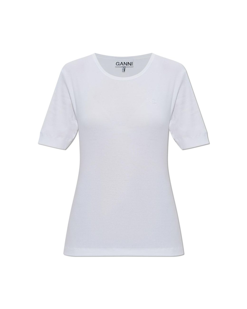 Ganni White Ribbed T-Shirt With Logo