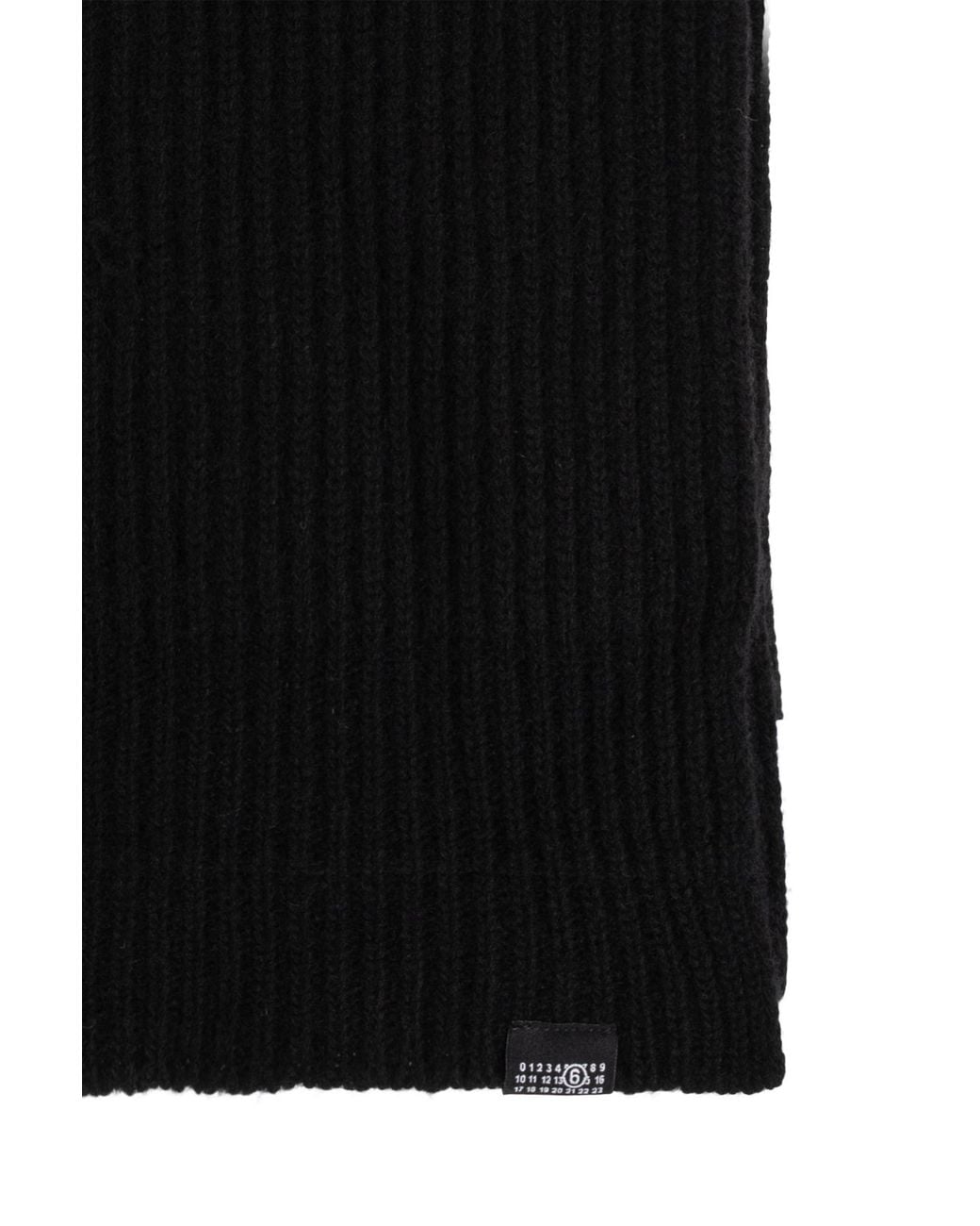 MM6 by Maison Margiela Black Wool Scarf With Logo Patch