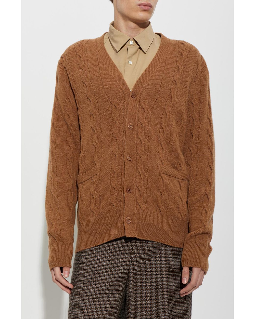 AMI Brown Wool Cardigan With Pockets for men