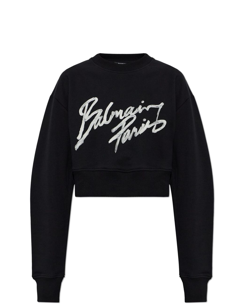 Balmain Black Cropped Sweatshirt With Printed Logo