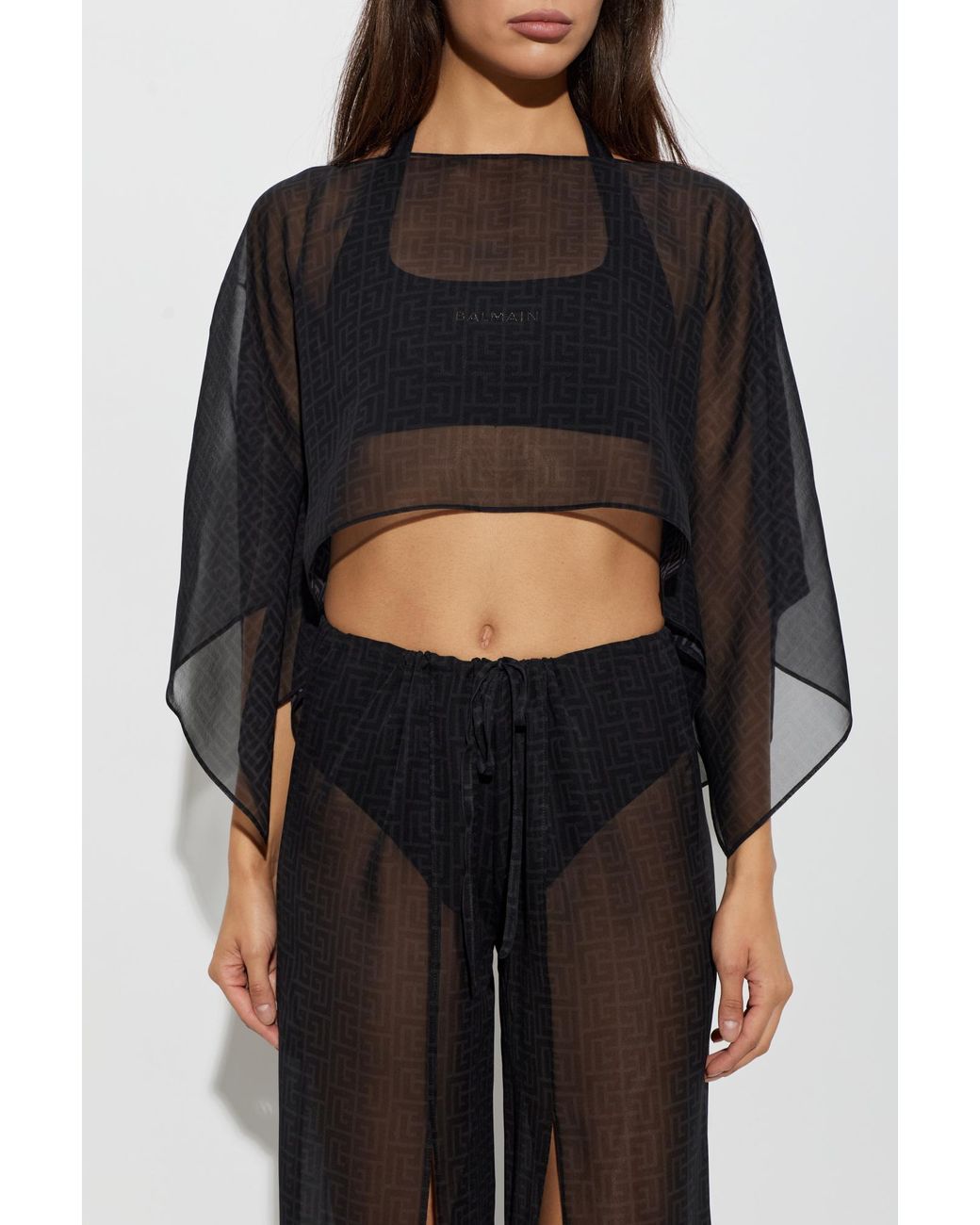 Balmain Black Silk Beach Poncho