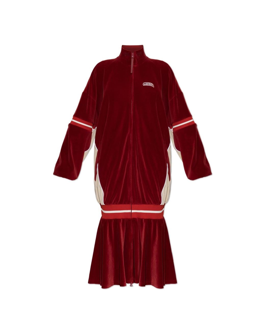 LACOSTE RUNWAY Red Velour Dress With Logo