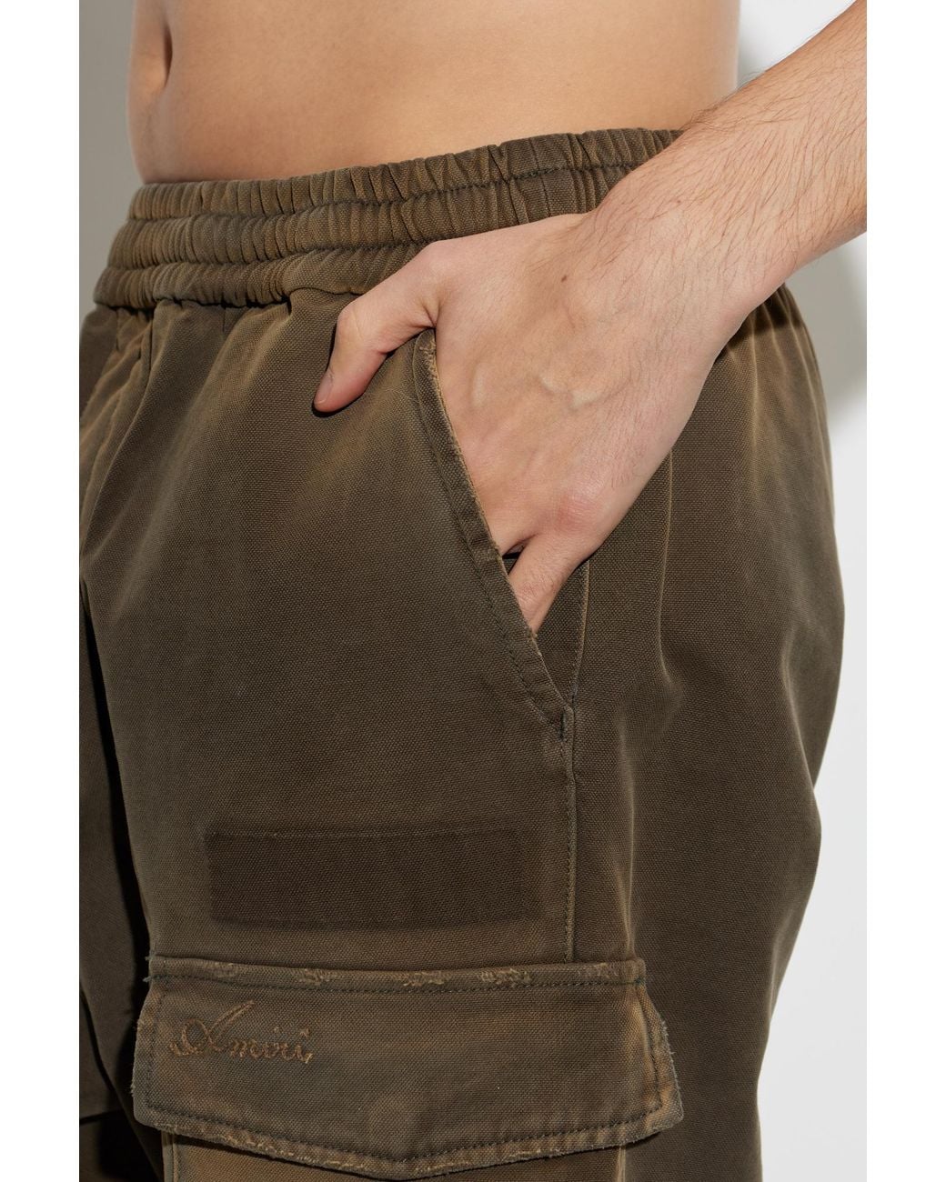 Amiri Green Vintage-Effect Cargo Trousers for men