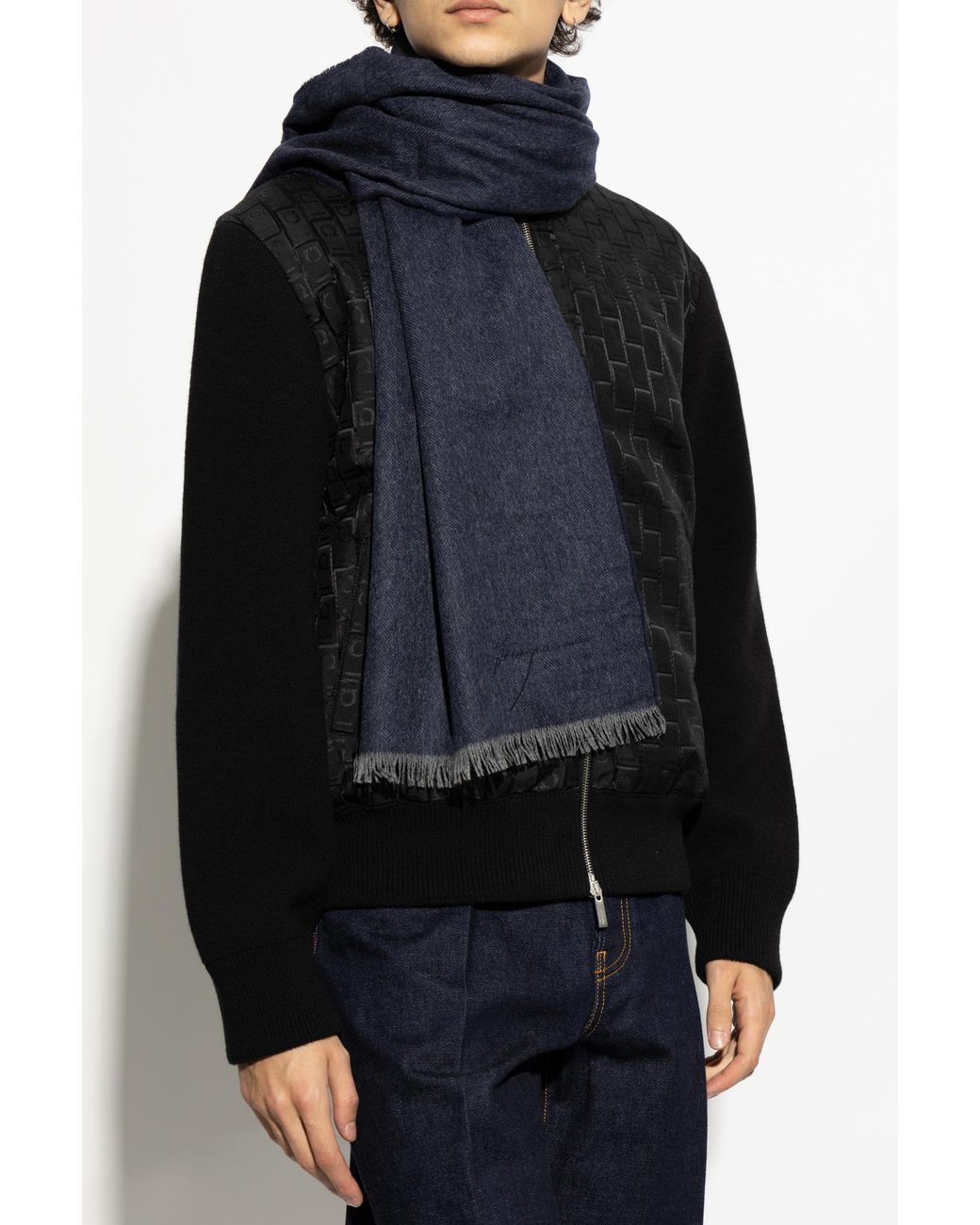 Ferragamo Blue Cashmere Scarf for men
