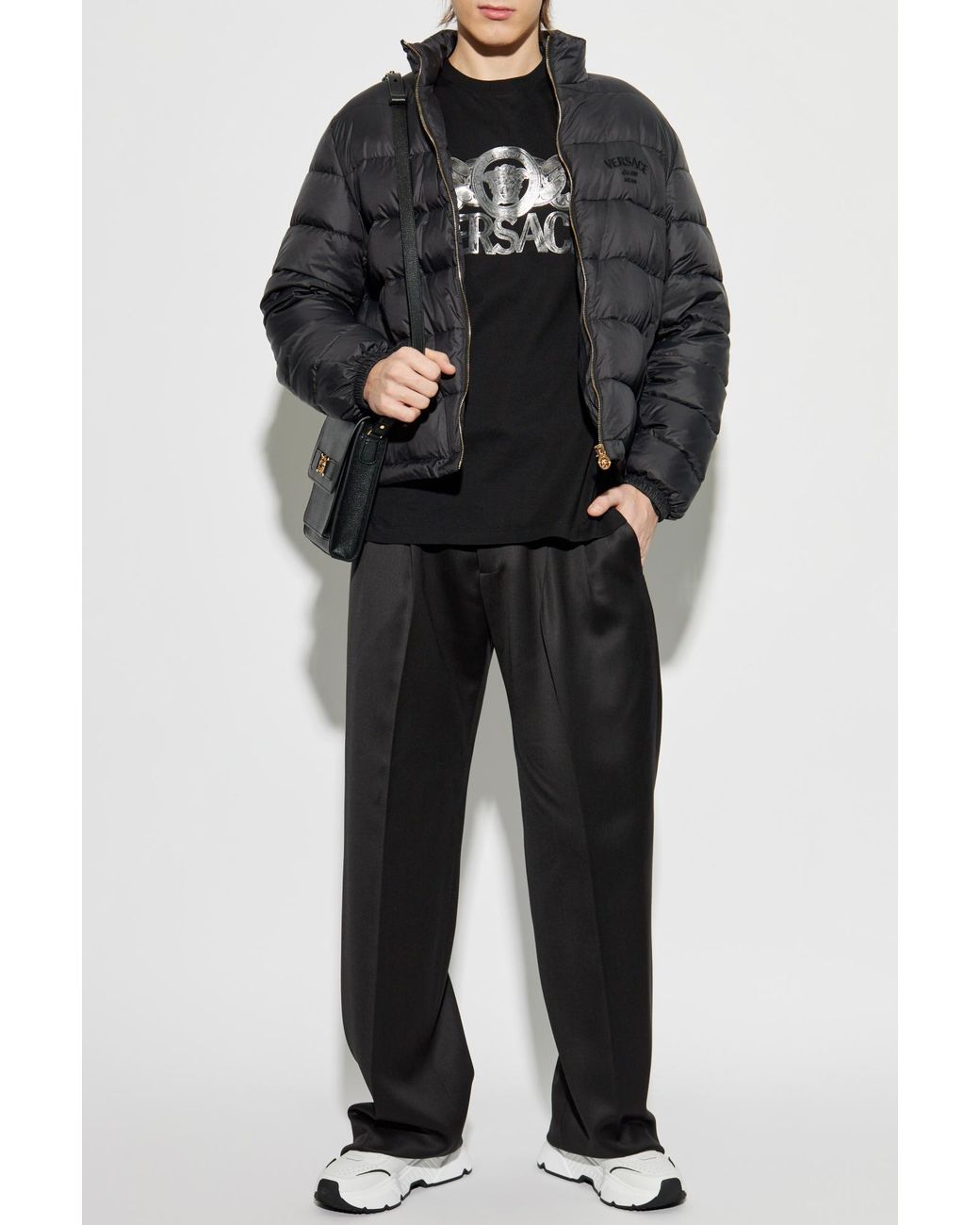 Versace Black Puffer Jacket With Stand-Up Collar for men