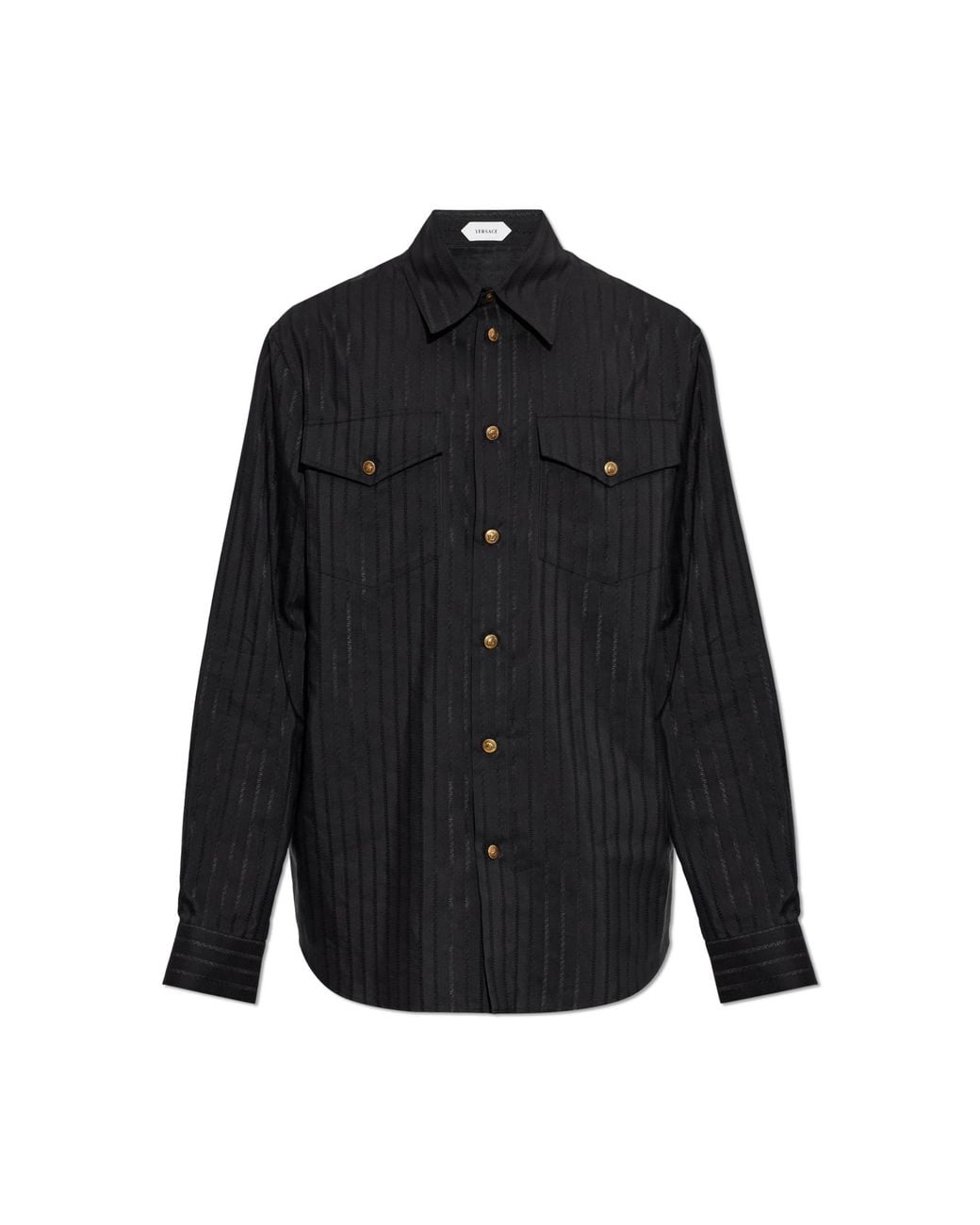 Versace Black Wool Shirt With Pockets for men