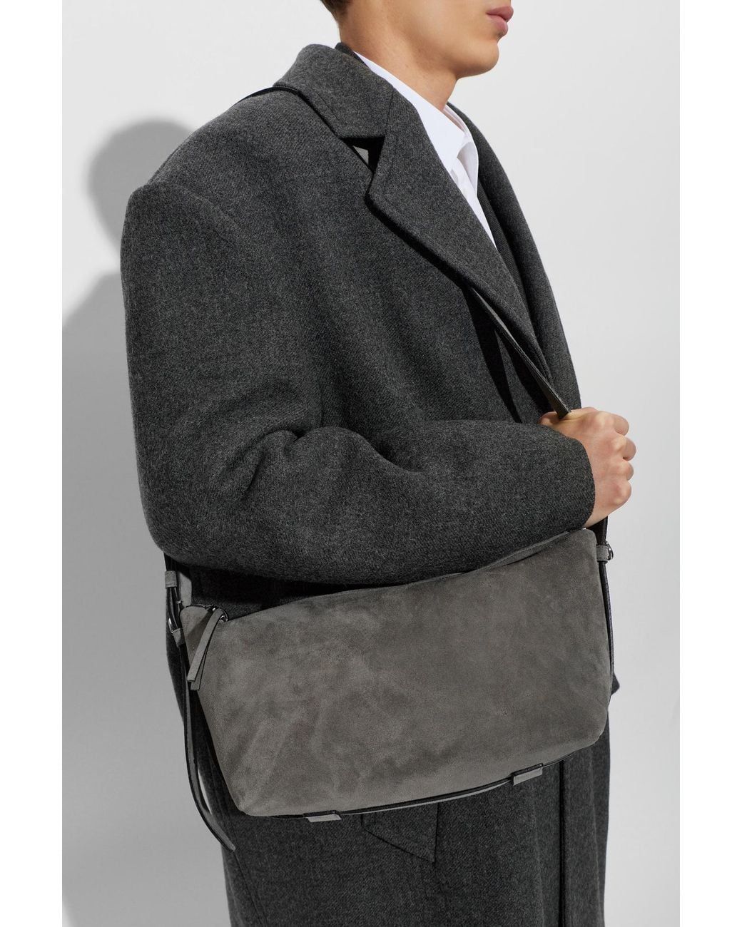 Moschino Gray Suede Logo Bag for men