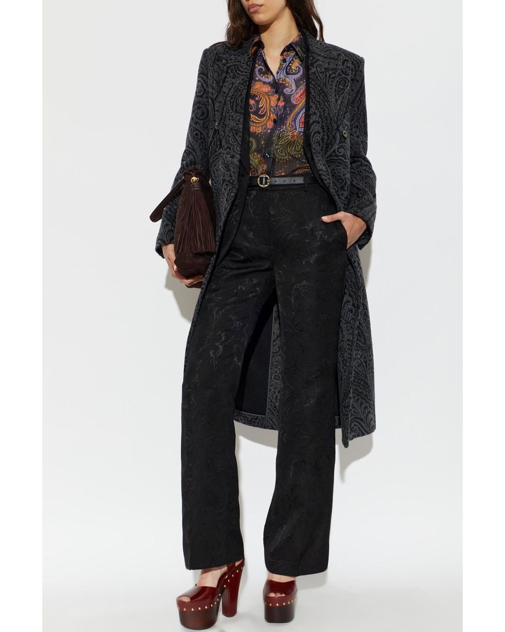 Etro Black Double-Breasted Wool Coat