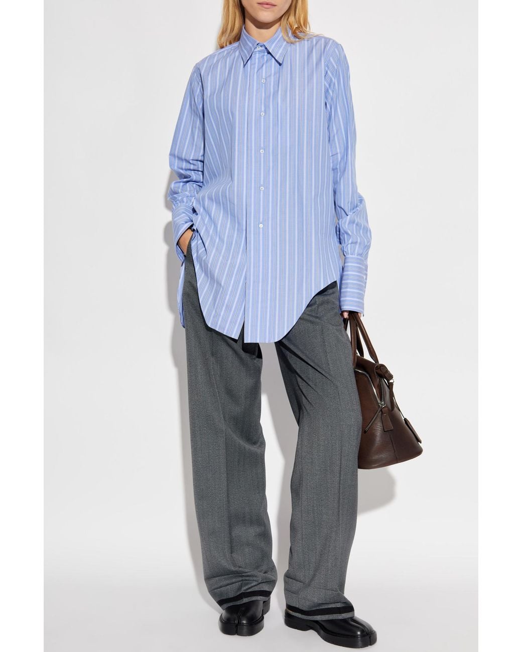 Maison Margiela Blue Shirt With Striped Pattern