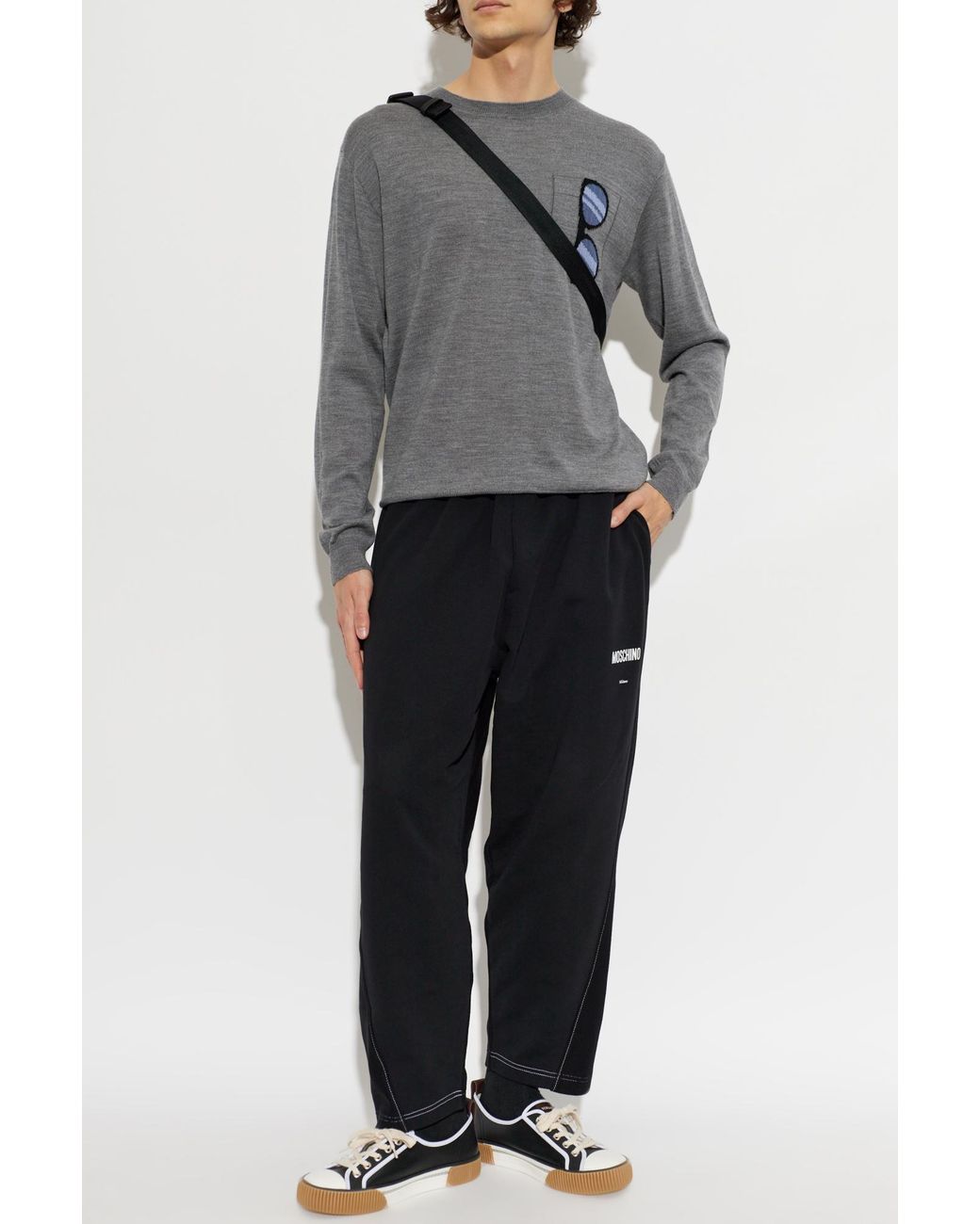 Moschino Gray Wool Sweater With Print for men