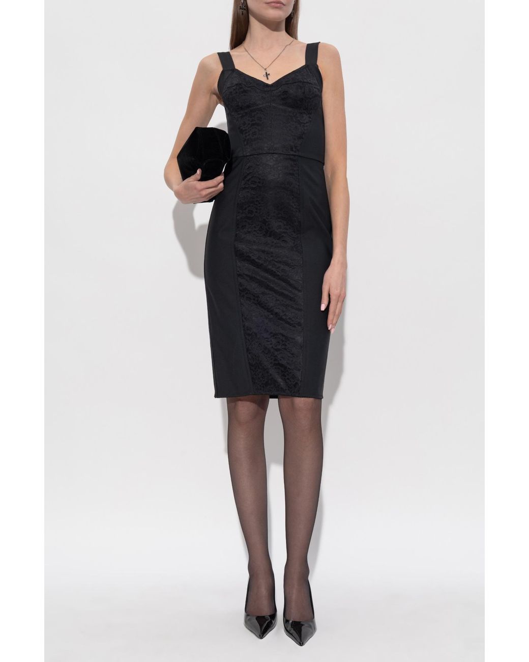 Dolce & Gabbana Black Fitted Dress With Spaghetti Straps