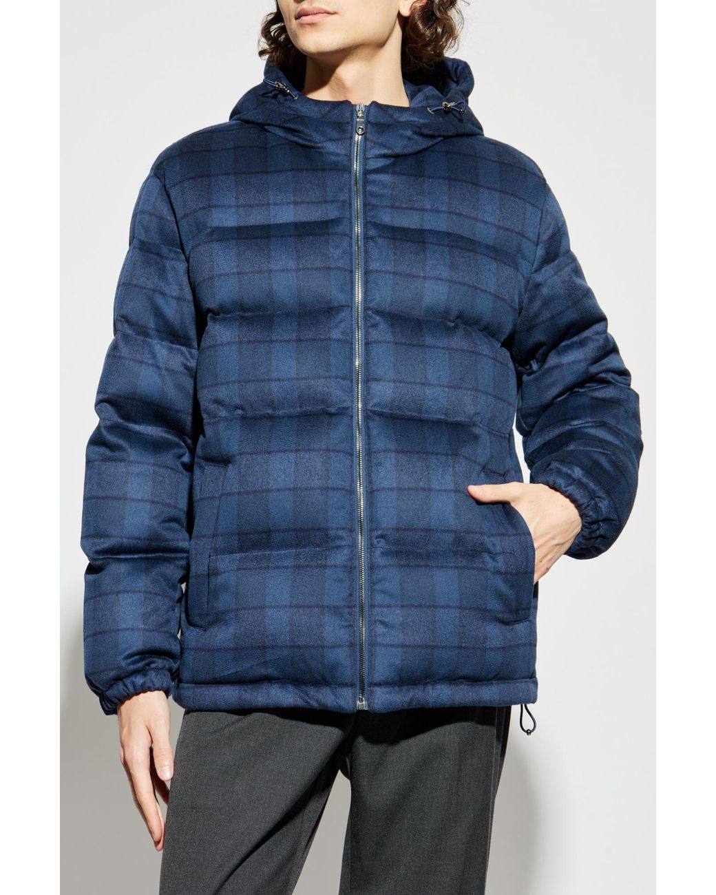 Etro Blue Down Jacket With Hood for men