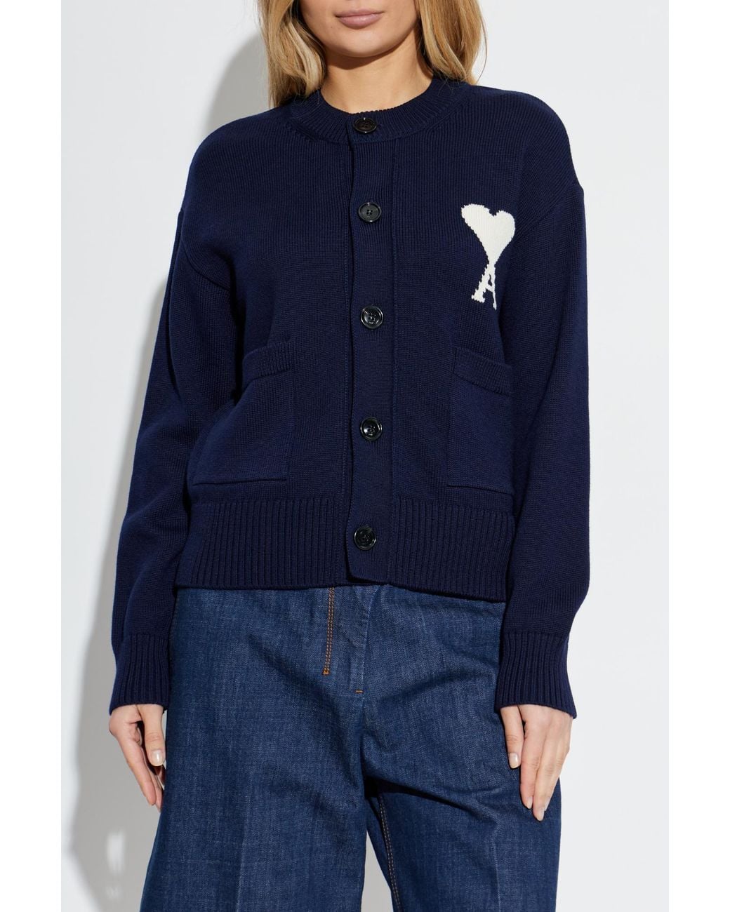 AMI Blue Cardigan With Logo