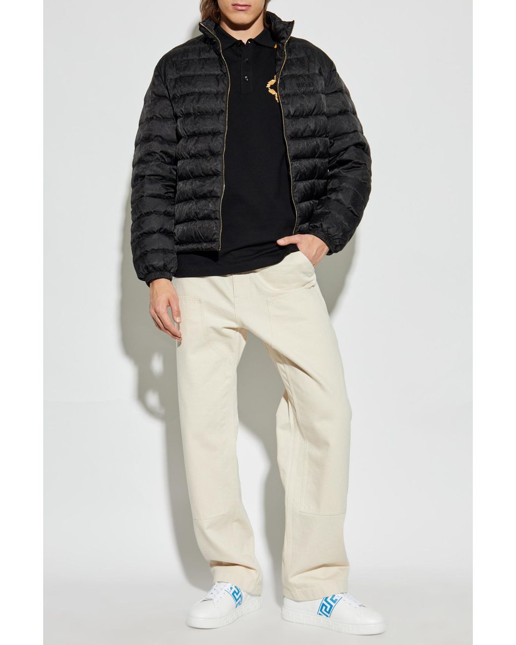 Versace Black Down Jacket With Stand-Up Collar for men