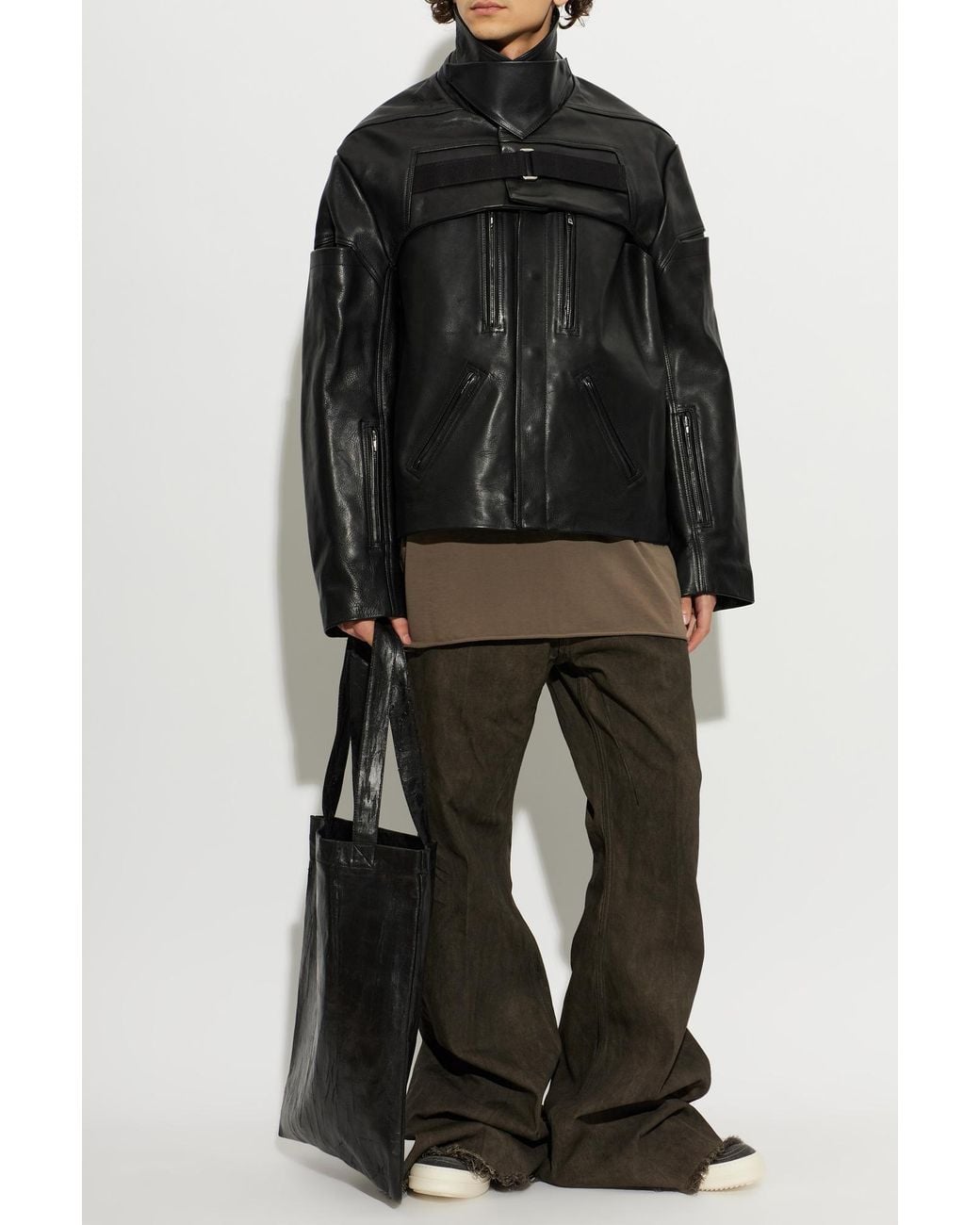 Rick Owens Black Leather Jacket With Collar for men