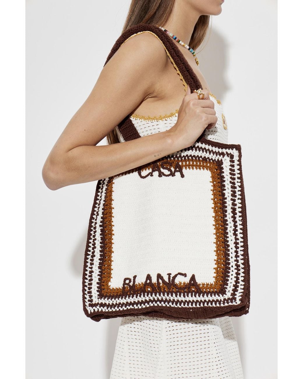 Casablanca Natural Crocheted Bag With Logo
