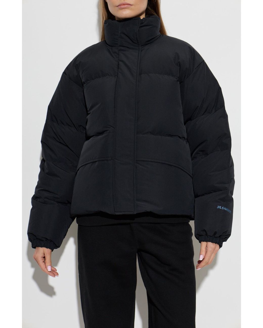 Jil Sander Blue Down Jacket With Stand-Up Collar