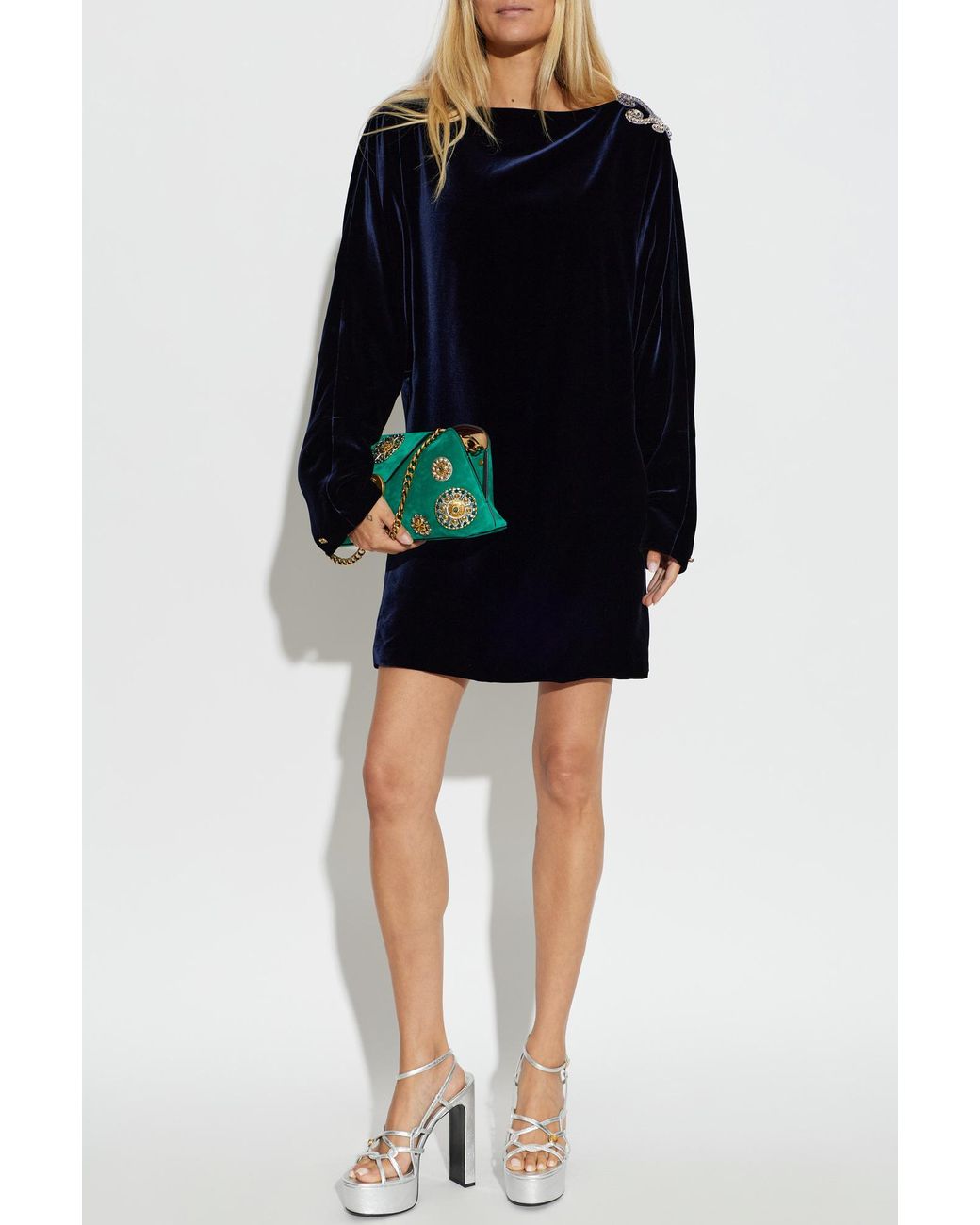 Versace Black Velvet Dress With Long Sleeves