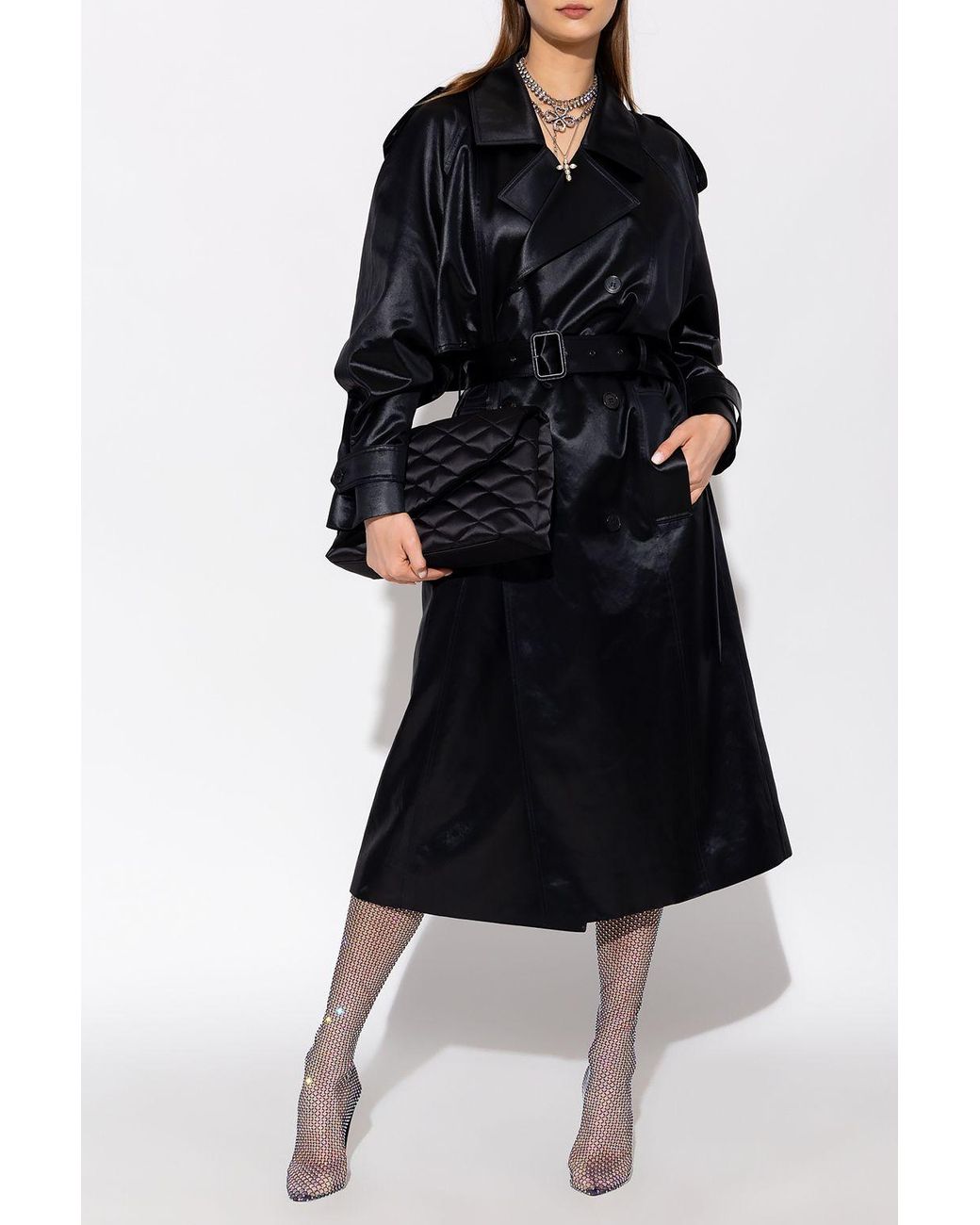 Black satin trench clearance coat
